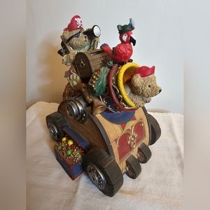 Pirates Treasure Teddy Bear Cannon w/Parrot Piggy Bank Coin Bank 8 1/2” Tall